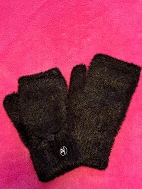 London Fog Black Faux-Fur Convertible Mittens NWOT